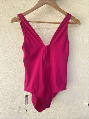 NWT Eres Close Up Cassette Braid-Trimmed Swimsuit Fuchsia Women’s FR 44 US 12